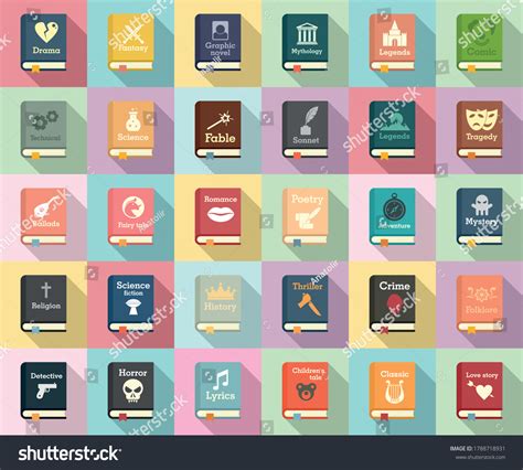 Literary Genres Icons Set Flat Set Stock Vector Royalty Free