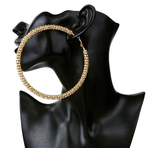 Novo Super Grande C Rculo Hoop Brincos Para Mulheres Cor De Ouro Punk