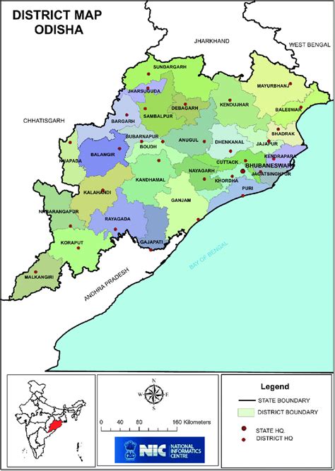 District map of Odisha, which also shows the location of Odisha in ...