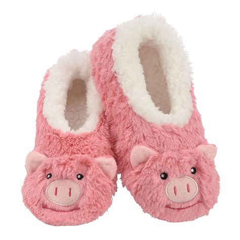 Buy Snoozies Womens Slippers Animal Furry Foot Pals Pig W White