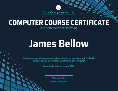 Computer Course Certificate Template Edit Online And Download Example