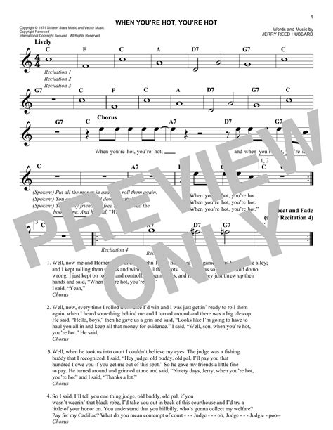 When You Re Hot You Re Hot By Jerry Reed Sheet Music For Easy Lead Sheet Fake Book At Sheet