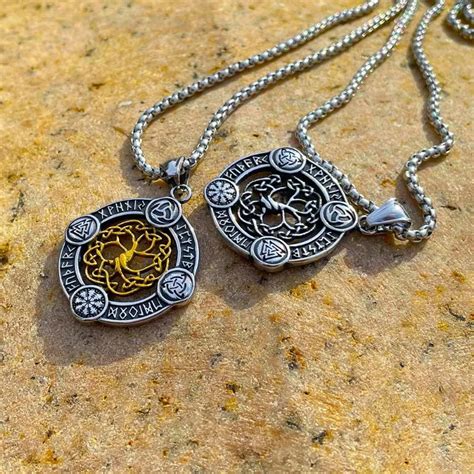 Sun And Moon Necklace Norse Viking Tree Of Life Double Sided Vintage