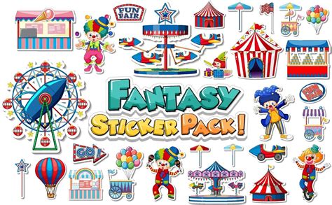 Sticker Set With Amusement Park And Funfair Objects Vector Art