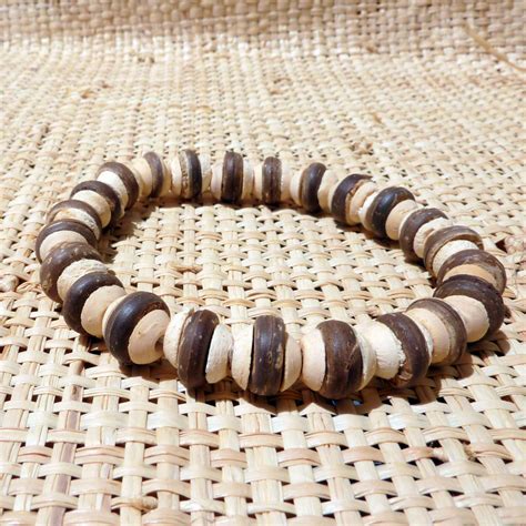 Bracelet Surf Perles En Noix De Coco Marron Et Beige Homme Ou Mixte