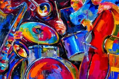 Contemporary Artists of Texas: Abstract Jazz Art Music Painting, Bass, Drums, "Drums and Friends ...