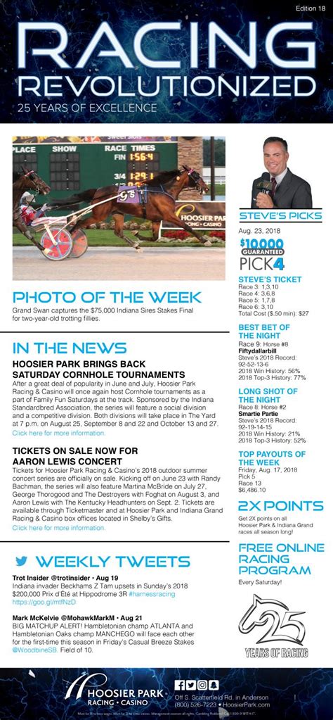 Hoosier Park Weekly Wire 8-23-18 by Hoosier Park Racing & Casino - Issuu