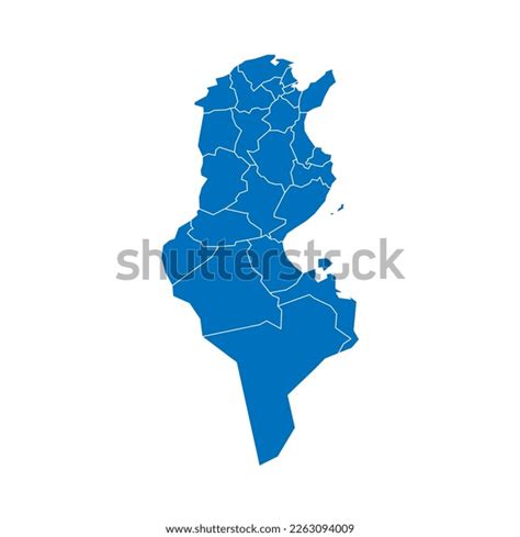 Tunisia Political Map Administrative Divisions Governorates Stock