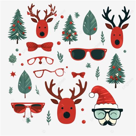 Merry Christmas Photo Booth Party Elements With Glasses Props And