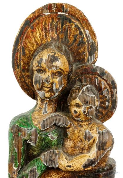 Madonna Col Bambino Scultura In Legno Policromo Timbro Sucarrat