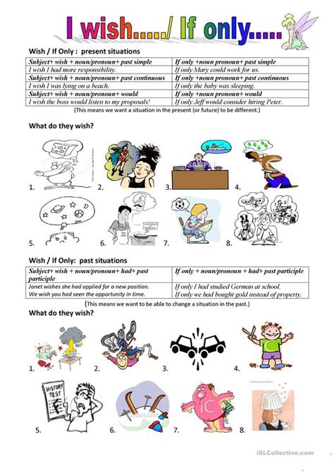 I wish... and If only.... - English ESL Worksheets | English teaching ...