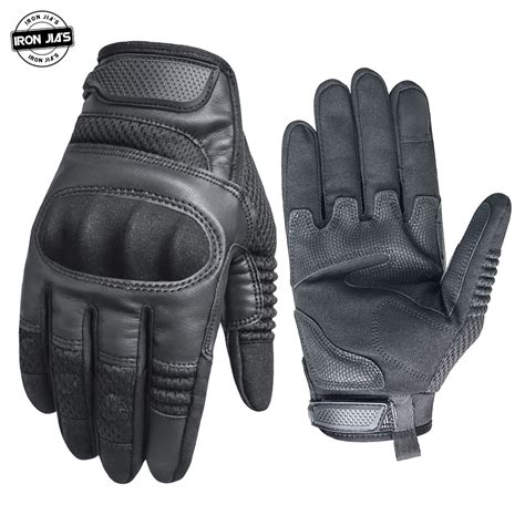 สนับมือiron Jias Motorcycle Gloves Men U Leather Touch Screen Breathable Hard Knuckle Moto