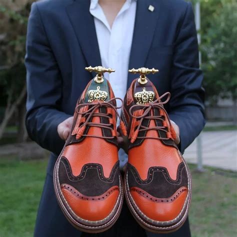 Orange Leather Dress Shoes for Men Oxfords Brogue Wing Tips - Etsy