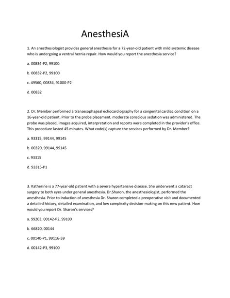 Anesthesia Practice Questions And Answers