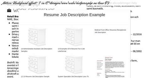 Resume Job Description Example