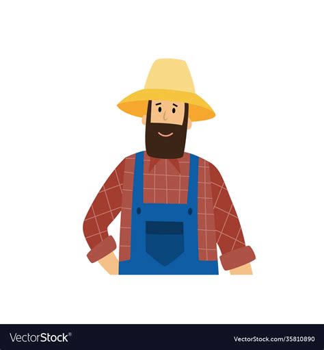 Cartoon Farmer In Farming Clothes And Straw Hat Vector Image Atelier