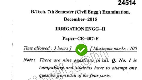 2017 Mdu Btech Civil 7th Sem Irrigation Engineering Question Paper Youtube