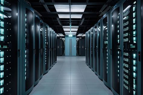 Premium AI Image Storage Data Center Featuring Racks Of Servers And