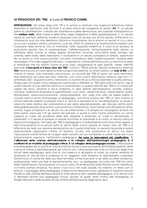 Riassunto Le Pedagogie Del 900 Docsity