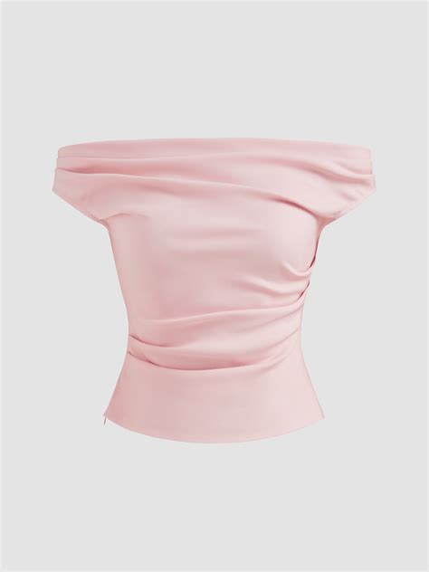 City Chic Woven Off Shoulder Ruched Zipper Crop Top For Work