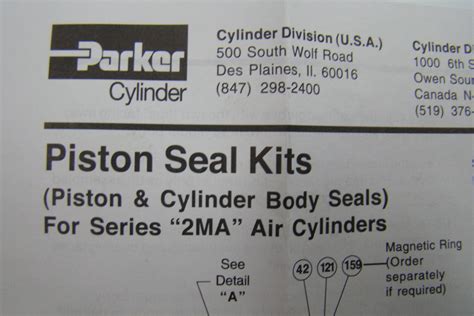 Genuine Parker Cylinder Parts 2ma Piston Seal Kit Pk2002ma01