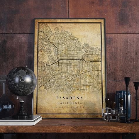 Pasadena Vintage Map Poster Wall Art City Artwork Print Antique, Rustic ...