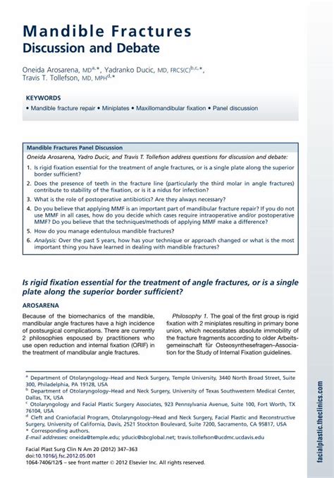 (PDF) Mandible Fractures - Plastic Surgeon Fracture… · Because of the ...