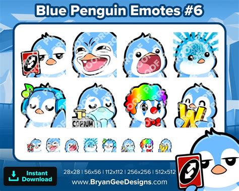 Blue Penguin Twitch Emotes Uno Reverse KEKW Gasp Big Brain Etsy In