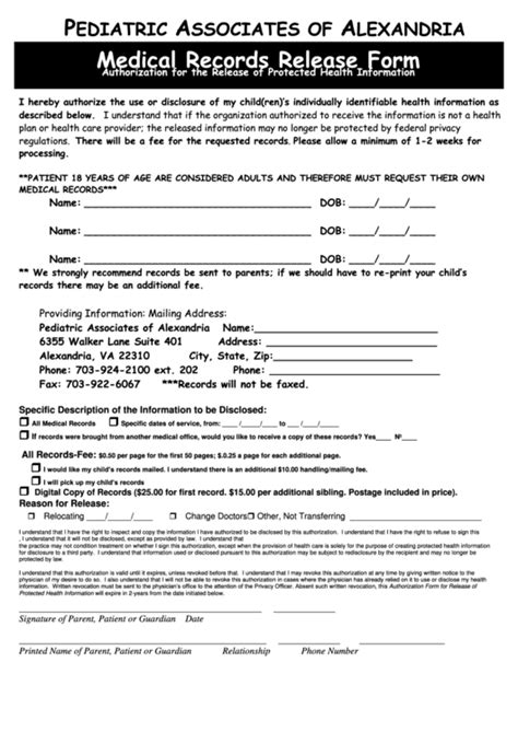 Pdf Printable Blank Medical Records Release Form