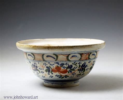 London Delftware Butter Bowl Polychrome Colours And A Spike At Base