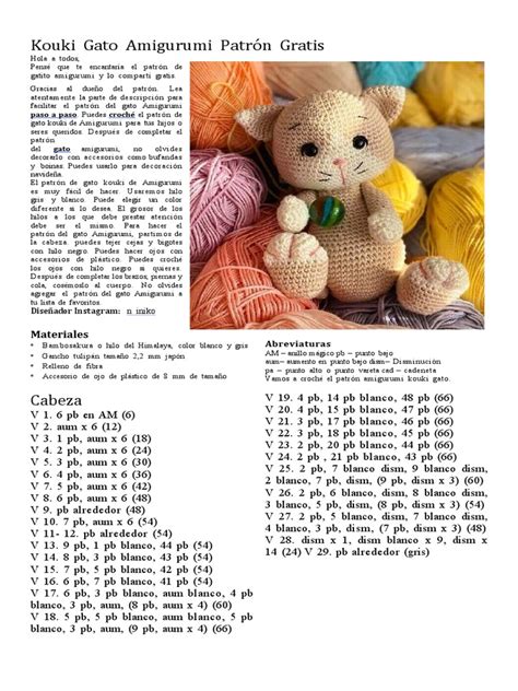 Kouki Gato Amigurumi Patron Gratis Pdf Paso A Paso Pdf