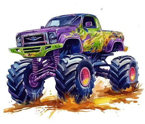 Monster Truck With Multicolored Paint Splash 23657794 Png