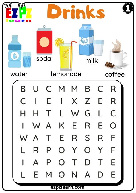 Drinks Word Search Worksheet K5 Kids And Esl Set 1 Free Pdf Download