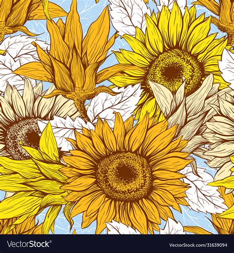 Sunflowers Field Seamless Pattern Royalty Free Vector Image