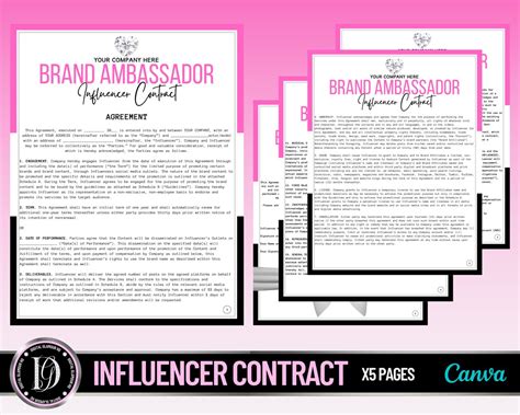 Brand Influencer Contract Brand Ambassador Agreement Etsy