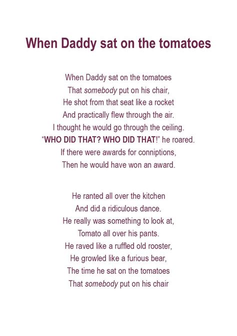 Grd 3 When Daddy Sat On The Tomatoes Kids Poems Friends Quotes