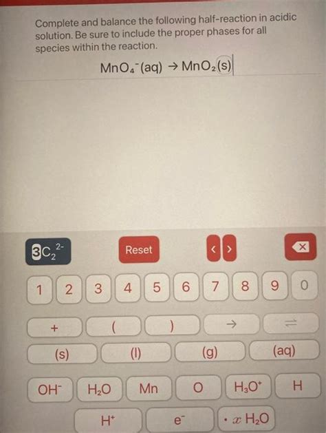 Solved Complete and balance the following half-reaction in | Chegg.com