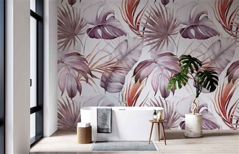 Badkamer Behang Purper Aquarel Bladeren Op Maat Youpri