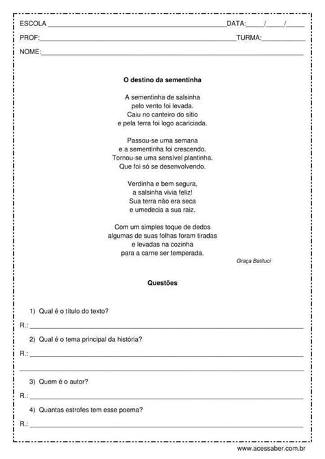 Interpretacao De Texto O Destino Da Sementinha Ou Ano Mobile