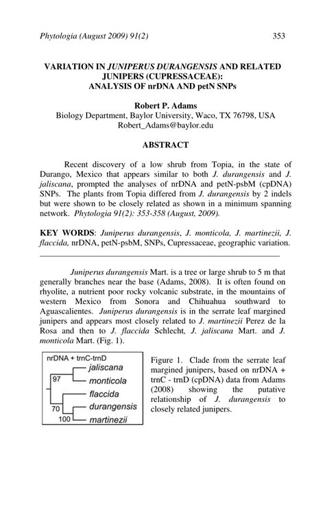 Pdf Variation In Juniperus Durangensis And Related Junipers