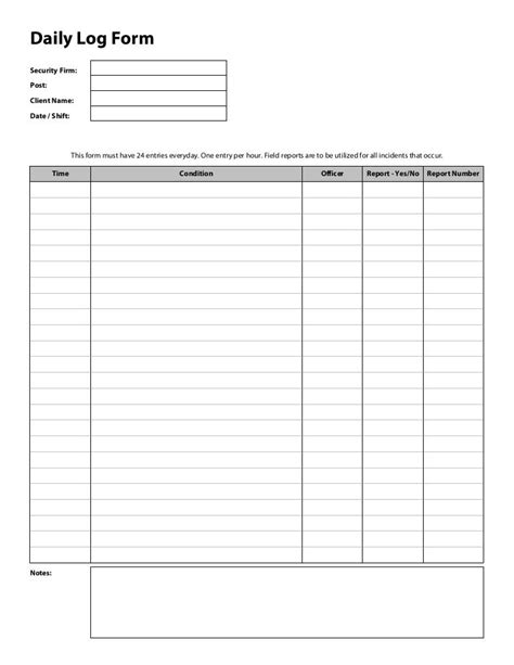 Daily Log Form Securityguarduse