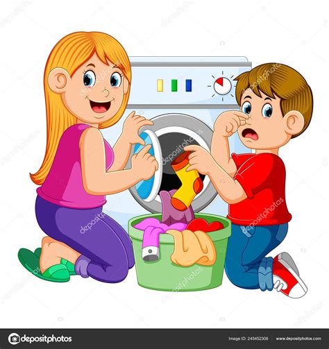 Cartoon Doing Laundry