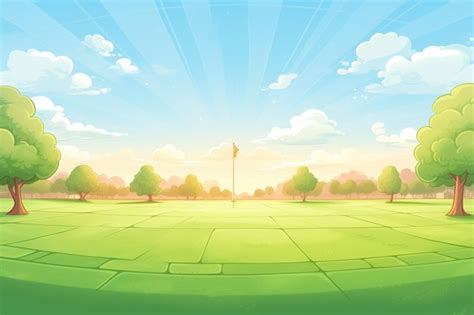 Premium AI Image | A golf course green freshly mowed with the sunrise