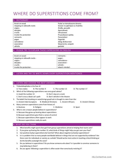 Superstitions and conditional type 1 Français FLE fiches pedagogiques