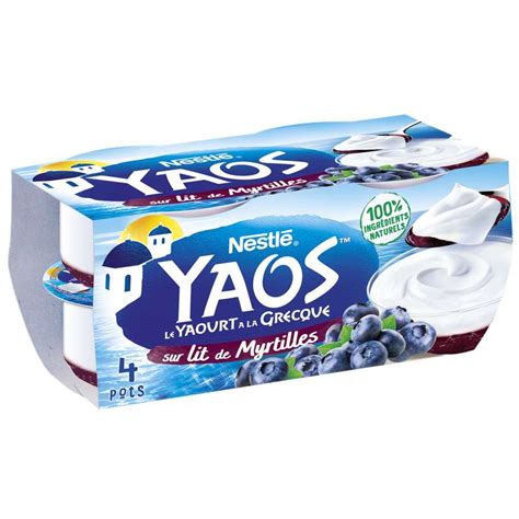 Yaourt nature sur lit de myrtilles à la Grecque Yaos Nestlé 4 x 125 g