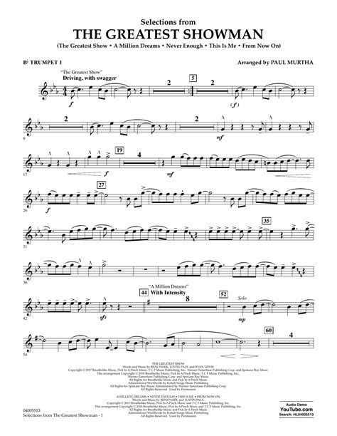 Selections From The Greatest Showman Arr Paul Murtha Bb Trumpet 1