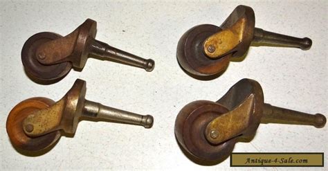 Matching Set Of 4 Antique Furniture Casters 1 Wood Wheels Hardware