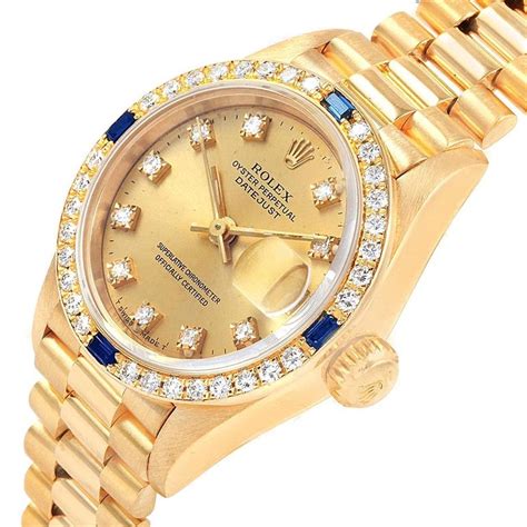 Rolex President Datejust Yellow Gold Diamond Sapphire Ladies Watch