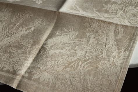 Set Of 6 Vintage French Linen Damask Napkins Serviettes Ideal For