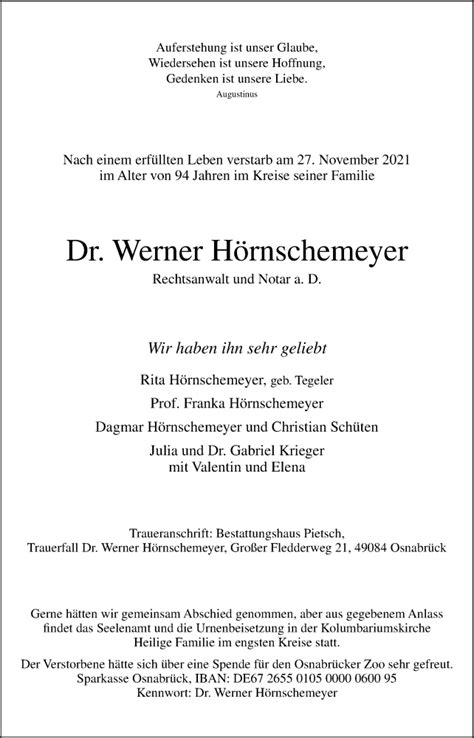 Traueranzeigen Von Werner H Rnschemeyer Noz Trauerportal